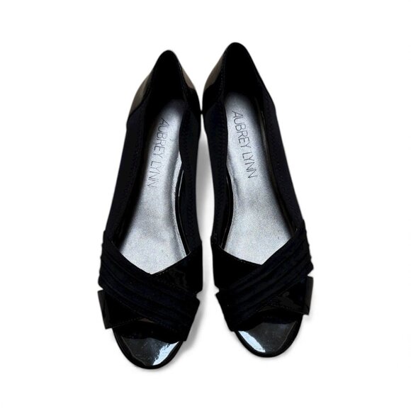 Aubrey Lynn Black Peep Toe Wedge Slip-On Comfort Shoes Size 8 - Picture 1 of 4